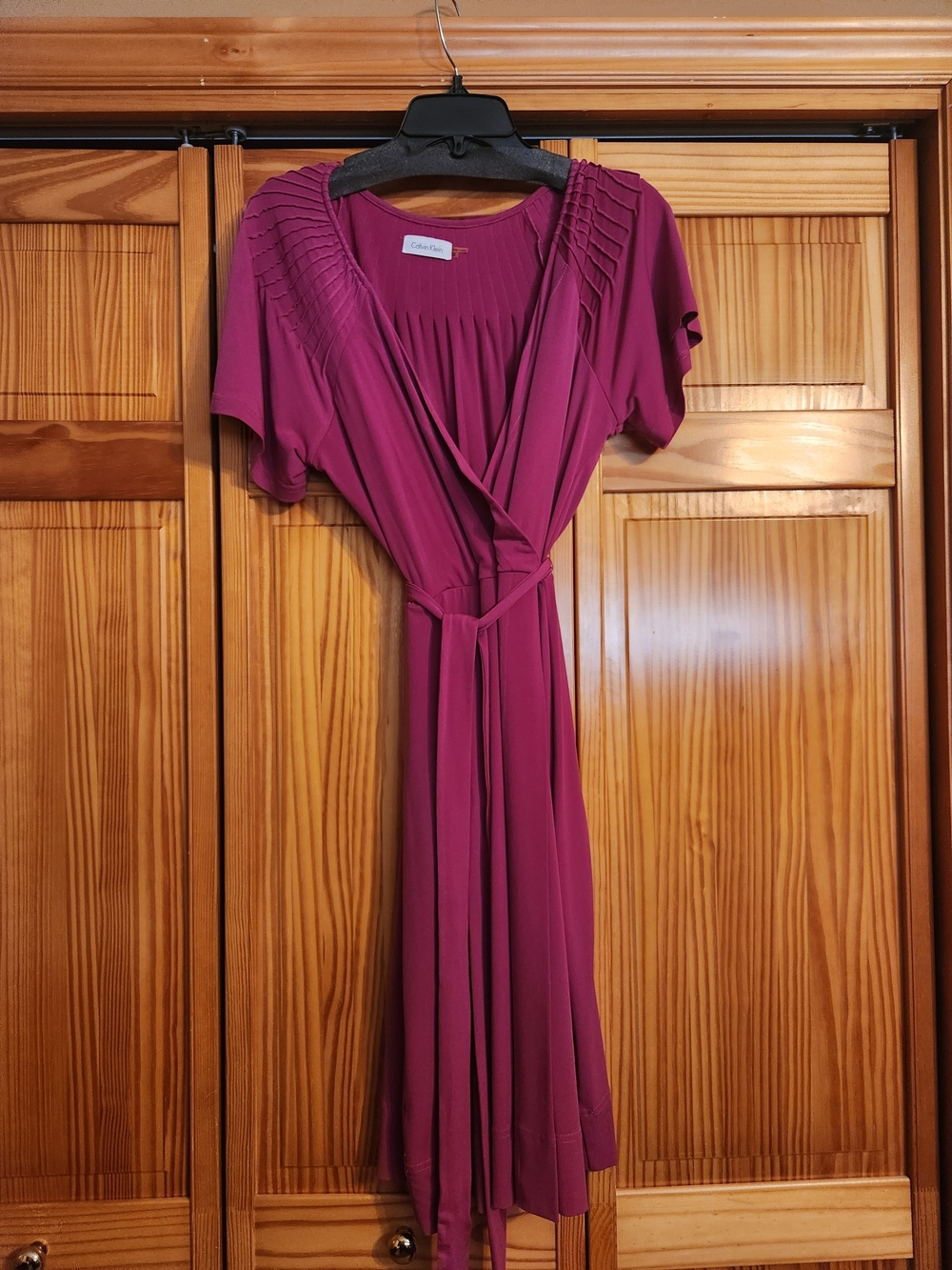 Calvin Klein Magenta Wrap-Style Art Deco Dress